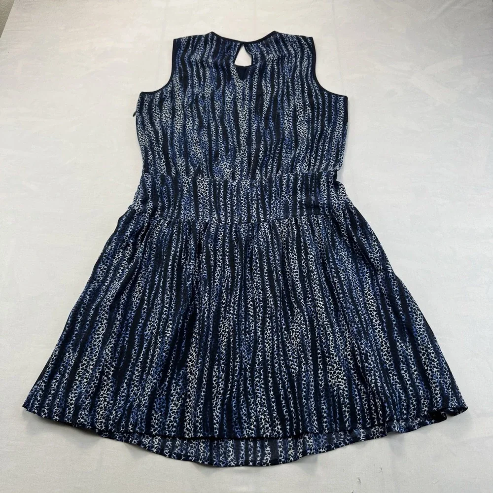 Michael Kors Womens Size 6 Navy Blue Print Sleeveless Fit Flare Dress